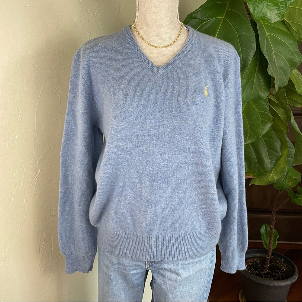 Polo by Ralph Lauren Light Blue V-Neck Sweater with Yellow Pony